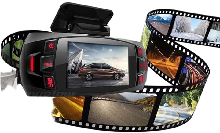 Duální dashcam s 2,7" LCD, 170° širokoúhlým zorným polem a zadní kamerou.