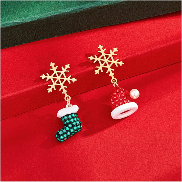 Weihnachtsohrringe Schneeflocke, Stiefel, Mütze, rot-grün, festlich, Schmuck Accessoire