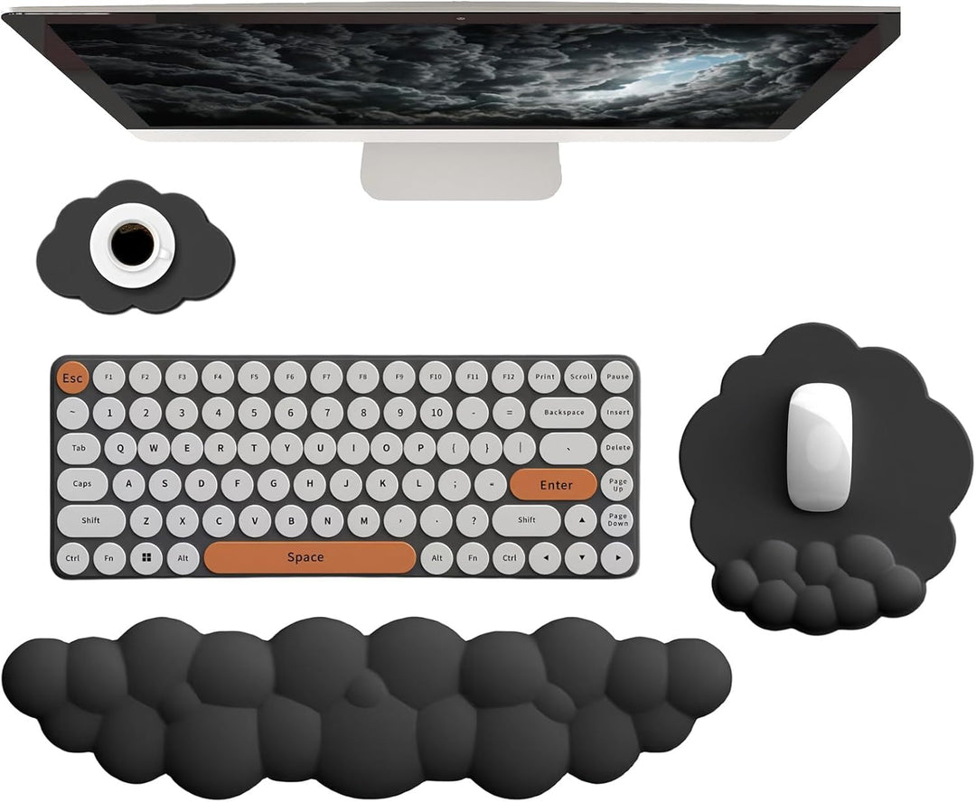 Ergonomická opěrka zápěstí ve tvaru mráčku s podložkou pod myš a podtáčkem – Zeyora