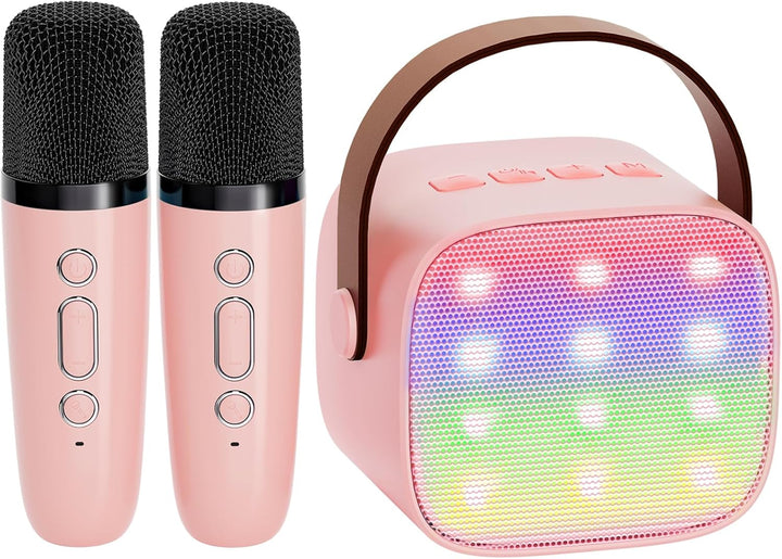 Přenosný mini karaoke přístroj s Bluetooth reproduktorem a 2 bezdrátovými mikrofony – Veylo