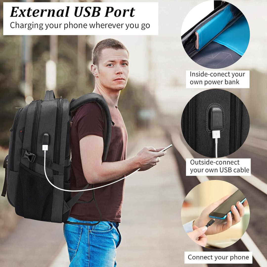Voděodolný cestovní batoh na notebook s USB portem a organizovaným úložným prostorem