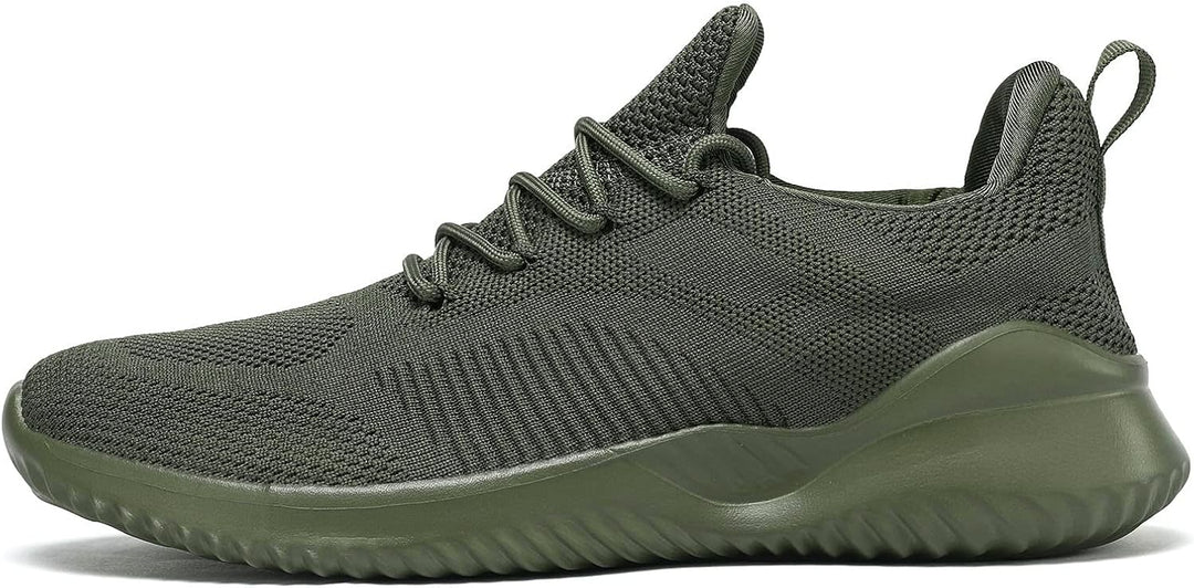 Olivgrüner Sneaker aus Mesh, atmungsaktiv, rutschfeste Sohle, ideal für Sport und Freizeit.