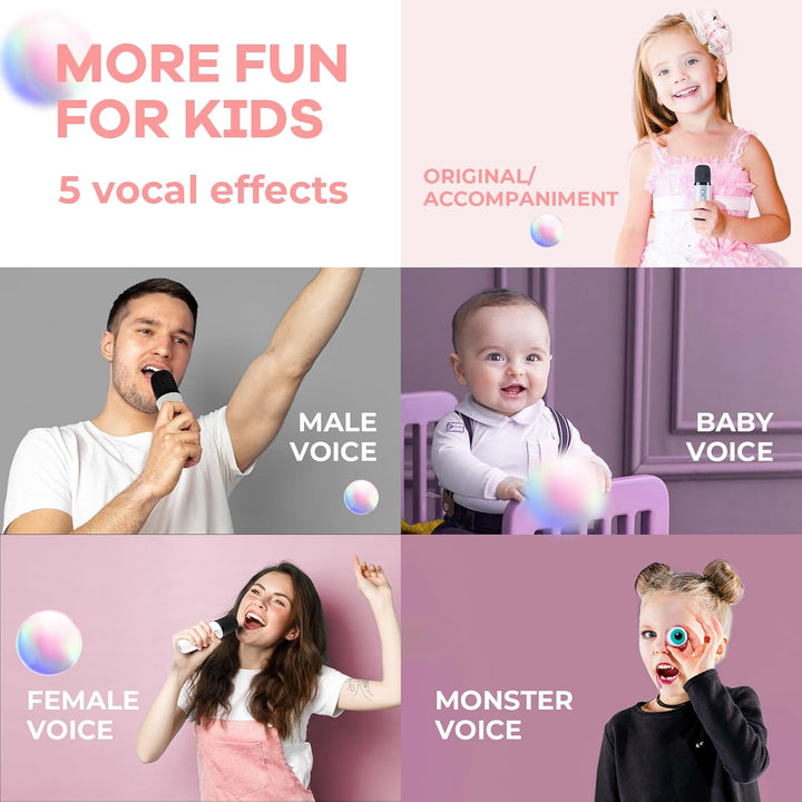 Přenosný mini karaoke přístroj s Bluetooth reproduktorem a 2 bezdrátovými mikrofony – Veylo