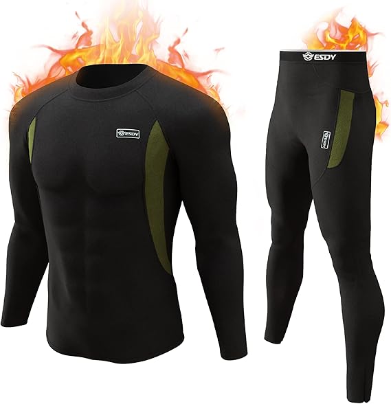 Schwarzes Thermounterwäsche-Set für Herren, langärmelig, feuerfest, atmungsaktiv.