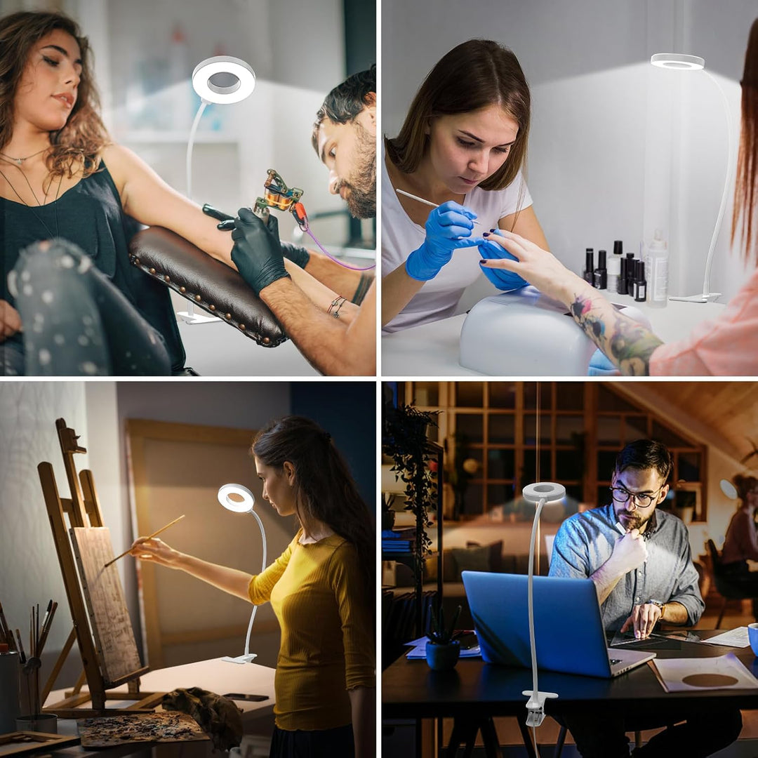 LED stolní lampička s klipem, 3 barevné režimy, s flexibilním husím krkem – Selvara (1+1 ZDARMA)