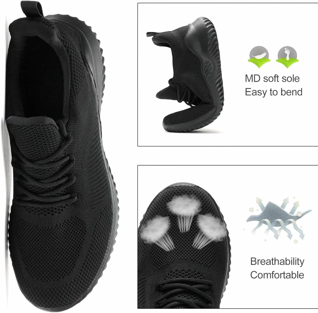 Schwarzer Sneaker, atmungsaktiv, bequeme MD-Sohle, flexibel, ideal für Sport und Freizeit.