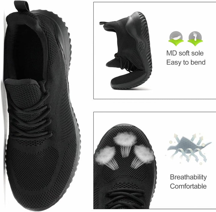 Schwarzer Sneaker, atmungsaktiv, bequeme MD-Sohle, flexibel, ideal für Sport und Freizeit.