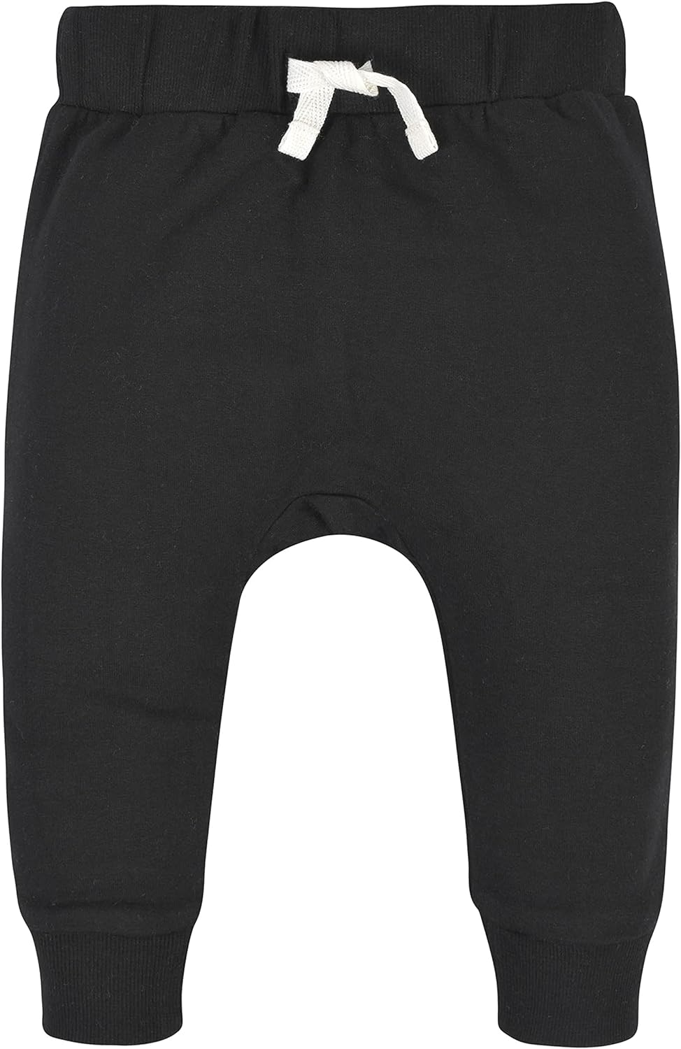 Schwarze Baby-Jogginghose aus Baumwolle mit weißem Kordelzug, bequem und modisch.