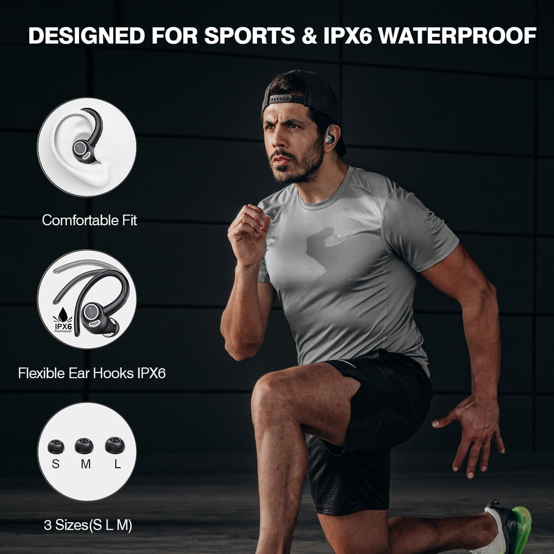 Bezdrátová sportovní sluchátka Bluetooth 5.3 s potlačením hluku a 48 hodinami přehrávání – Zeyora
