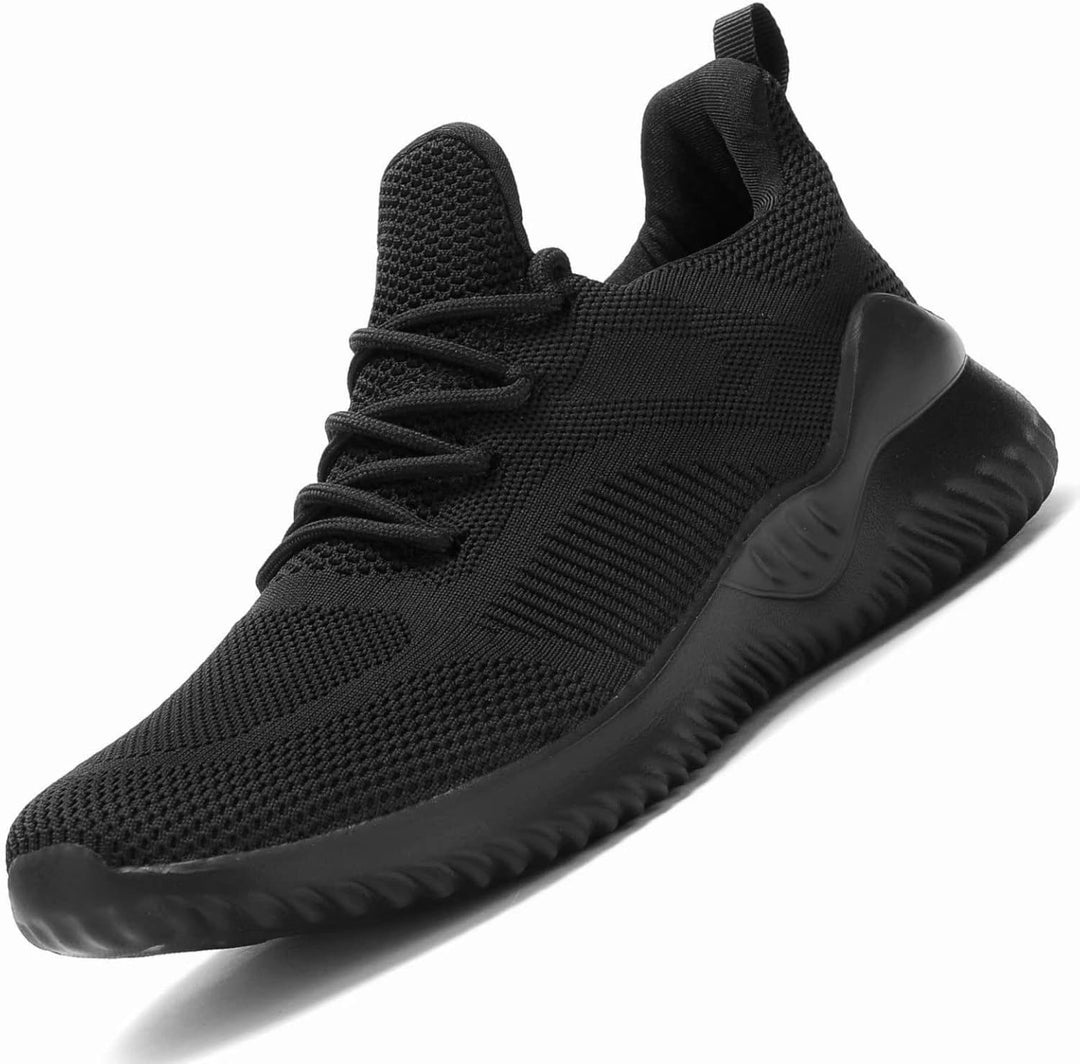 Schwarzer Sneaker Herren, atmungsaktiv, rutschfest, Sportschuh, Mesh-Obermaterial.