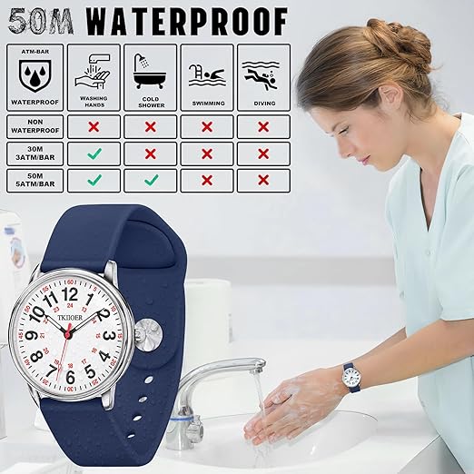 Wasserdichte Armbanduhr, blaues Silikonarmband, 50M, ideal zum Schwimmen und Tauchen.