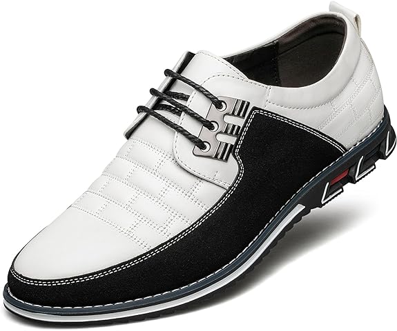 Schwarzer und weißer Herren-Ledersneaker, modisch, bequem, mit Schnürsenkeln.