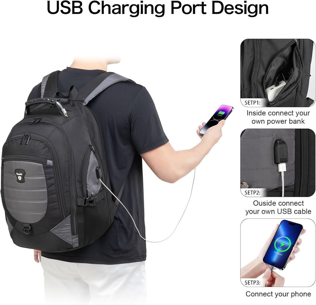 Voděodolný batoh proti krádeži pro notebook a cestování s USB portem – 17,3"
