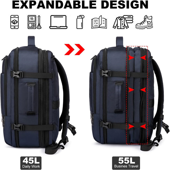 Rozšiřitelný vodotěsný cestovní batoh 45–55 l s přihrádkou na notebook 46,5 cm