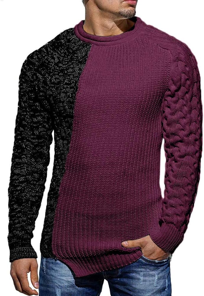Herrenpullover zweifarbig, lila und schwarz, Strickmuster, modisch, warm, Wintermode.