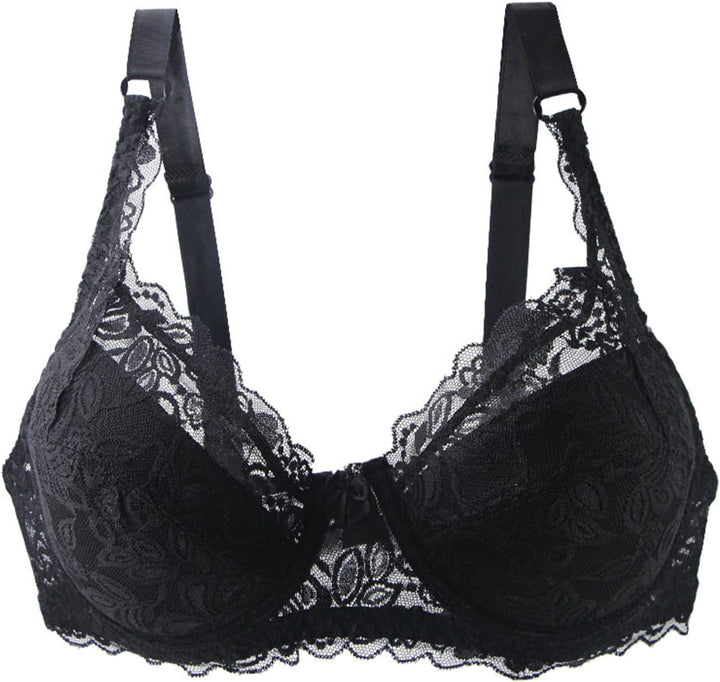 Schwarzer Spitzen-BH, verstellbare Träger, florales Muster, Damenunterwäsche, elegant, bequem.