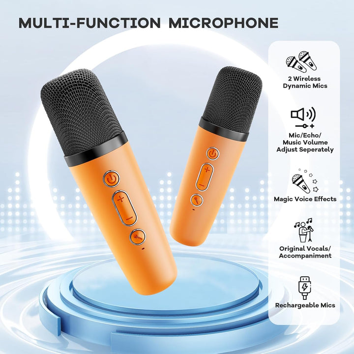 Přenosný mini karaoke přístroj s Bluetooth reproduktorem a 2 bezdrátovými mikrofony – Veylo