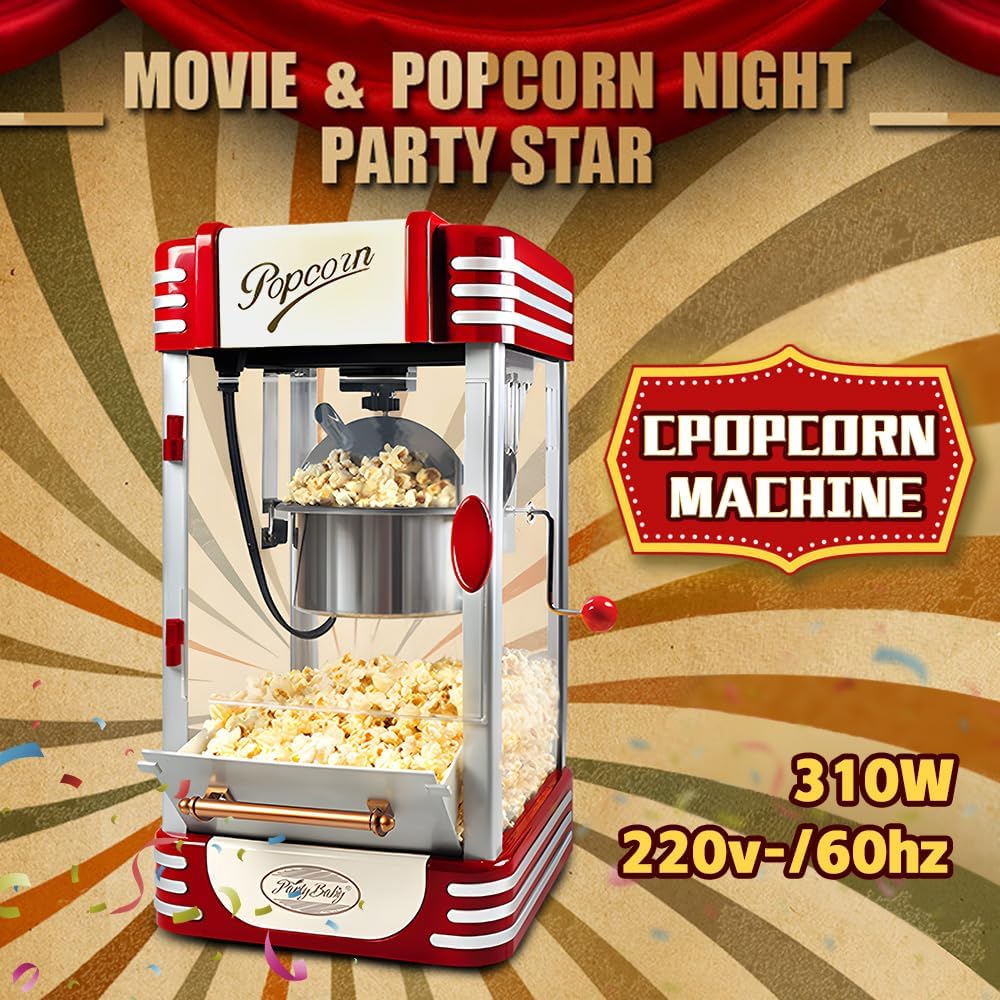 Retro červený elektrický stolní popcornovač s časovačem – Calvano