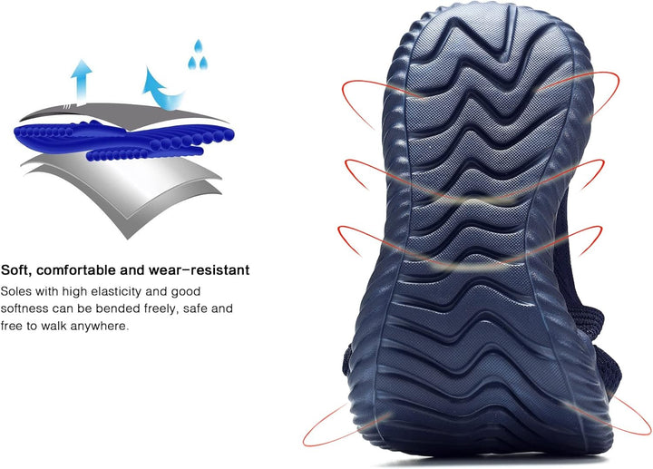 Dunkelblaue rutschfeste Schuhsohle, flexibel, weich, komfortabel, verschleißfest, elastisch.