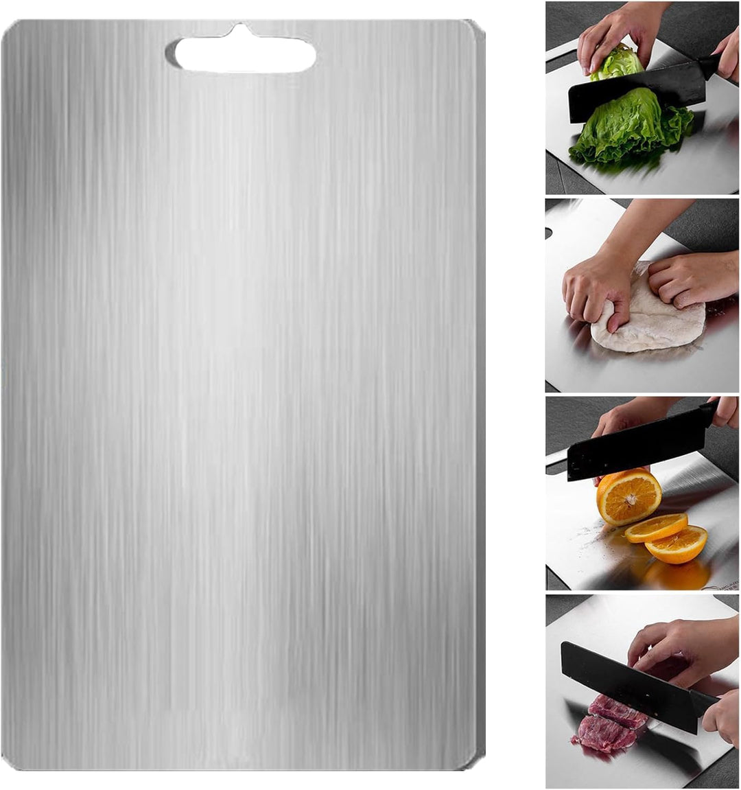Metall-Schneidebrett, silber, rostfrei, langlebig, ideal für Küche, Gemüse, Fleisch, Obst.
