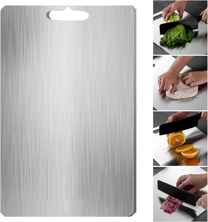 Metall-Schneidebrett, silber, rostfrei, langlebig, ideal für Küche, Gemüse, Fleisch, Obst.