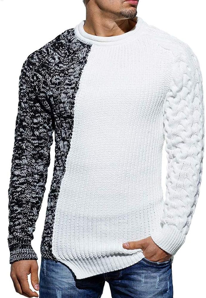 Zweifarbiger Herrenpullover, schwarz-weiß, Strickmuster, modisch, Wintermode, Baumwolle.