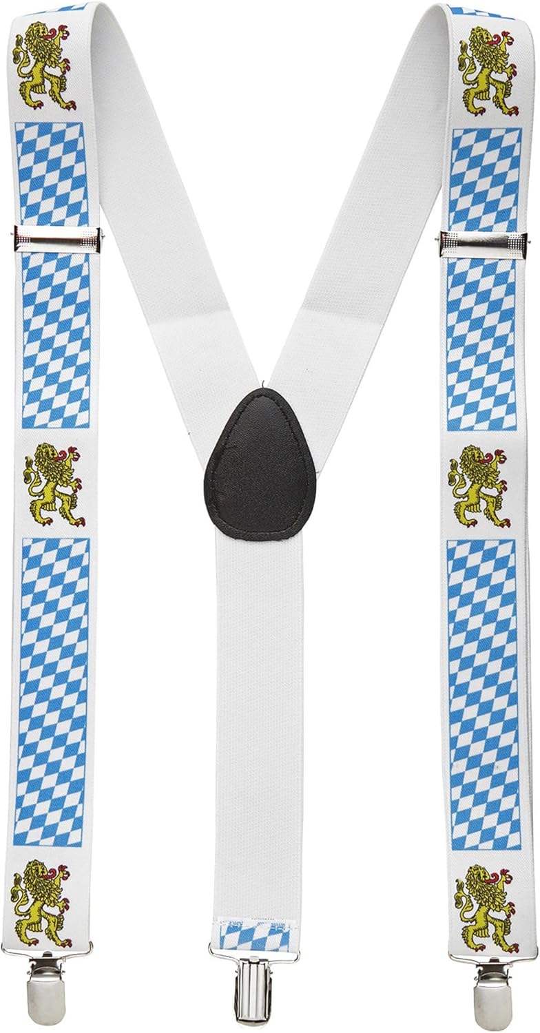 Krásné kšandy s kostkovaným vzorem a motivem lva – BayernPride Oktoberfest 2026