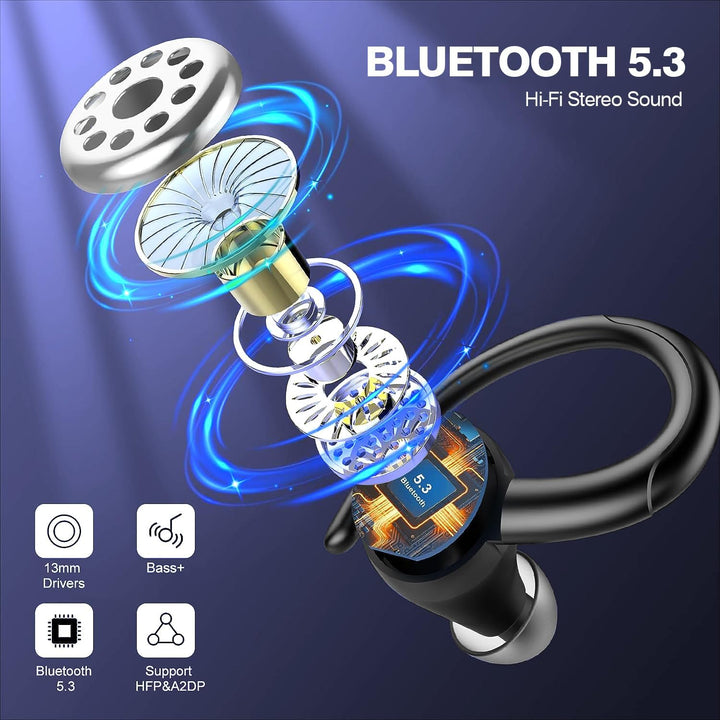 Bezdrátová sportovní sluchátka Bluetooth 5.3 s potlačením hluku a 48 hodinami přehrávání – Zeyora