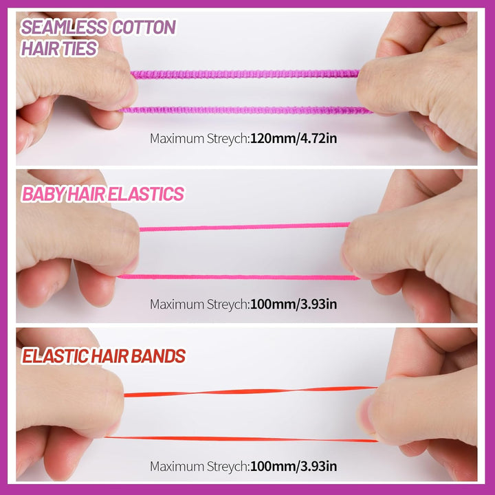 Nahtlose Baumwoll-Haargummis, rosa und orange, dehnbar, für Baby- und Kinderfrisuren.