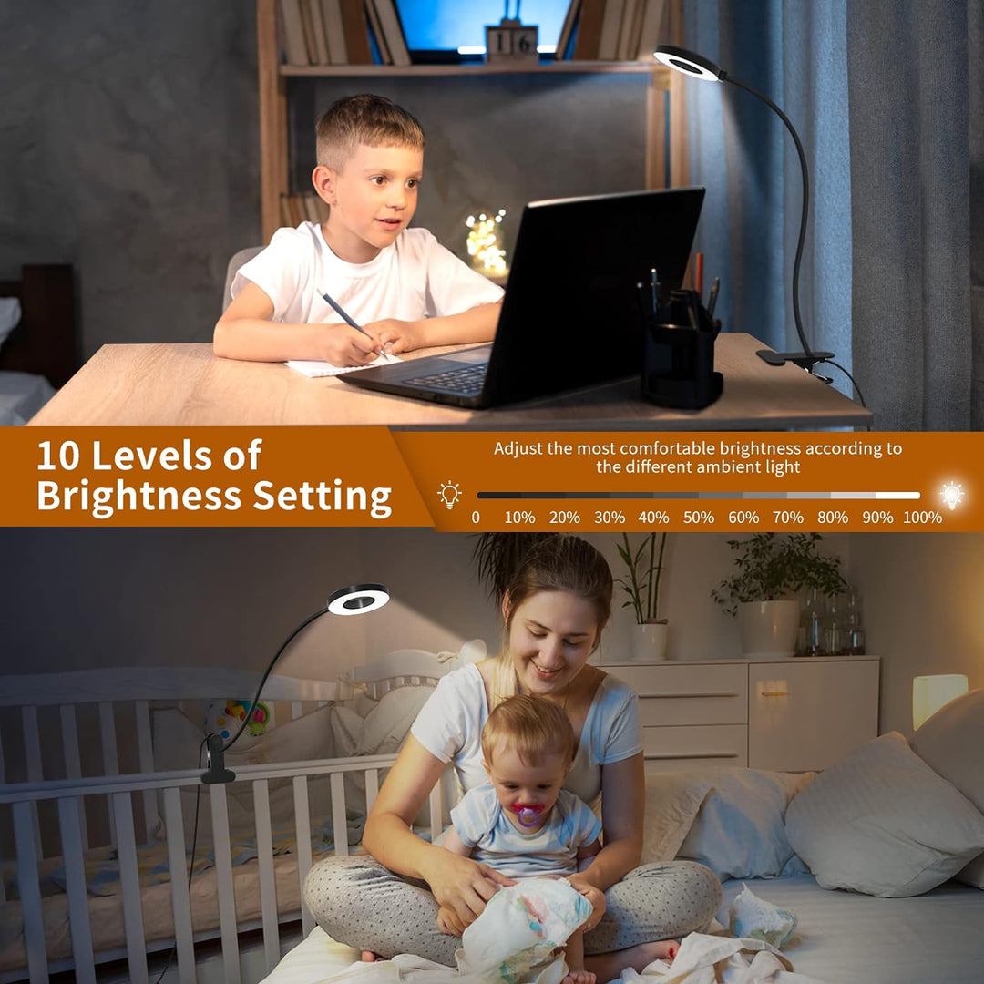 LED stolní lampička s klipem, 3 barevné režimy, s flexibilním husím krkem – Selvara (1+1 ZDARMA)
