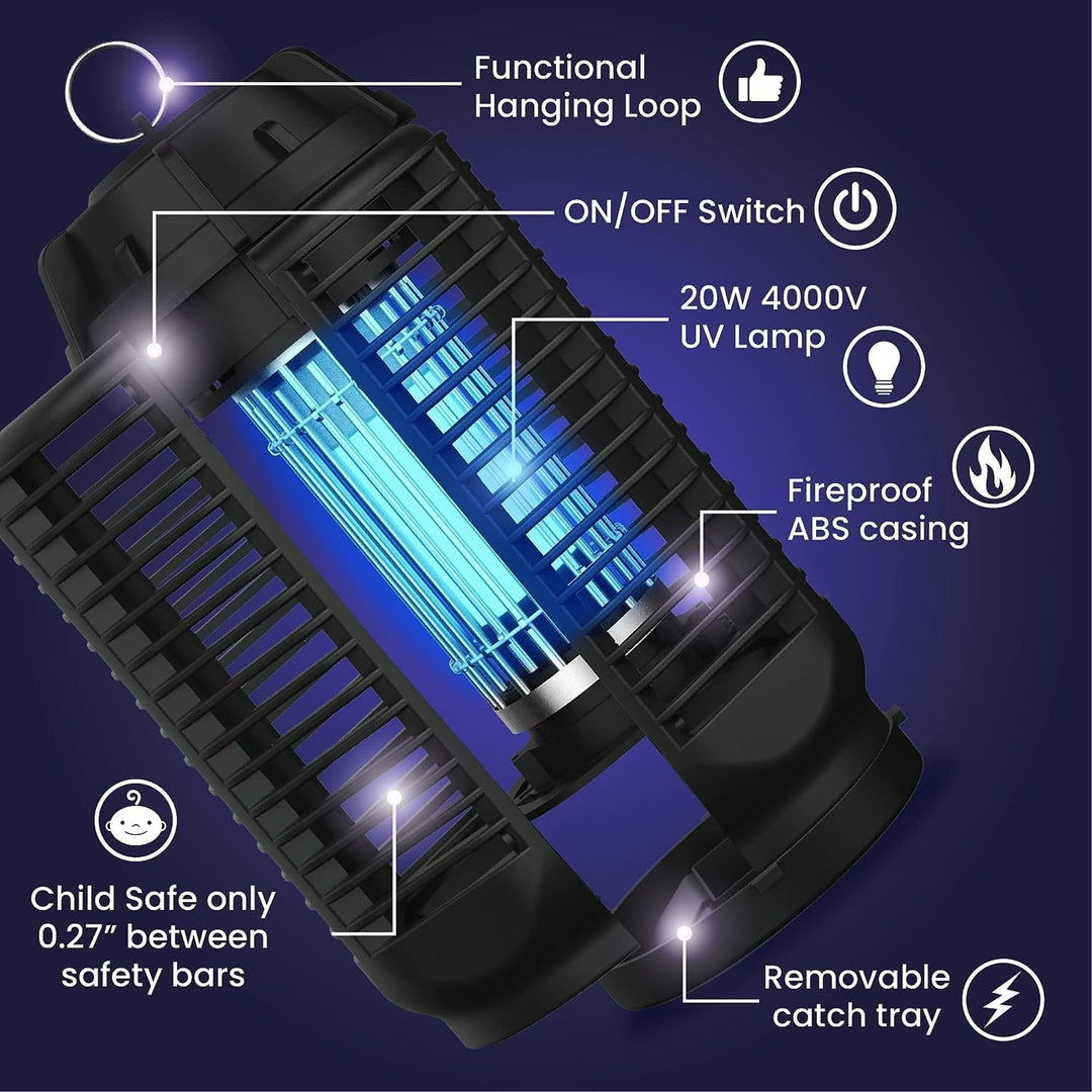 Elektrický lapač hmyzu s 20 W UV světlem a 4200 V mřížkou, voděodolný (IPX4) – Zeytra
