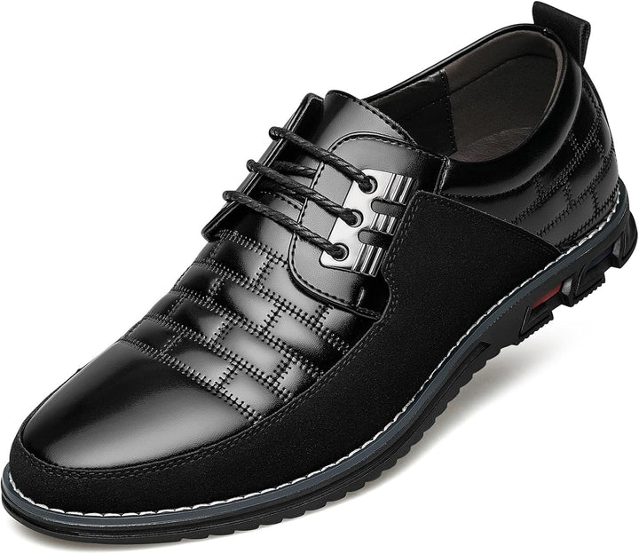 Schwarzer Herren-Lederschnürschuh, elegantes Design, rutschfeste Sohle, formell.