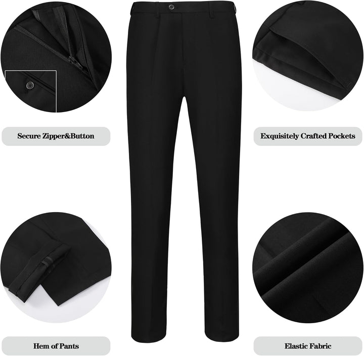 Schwarze Herrenanzughose, elastischer Stoff, sichere Reißverschlussknöpfe, exquisite Taschen.
