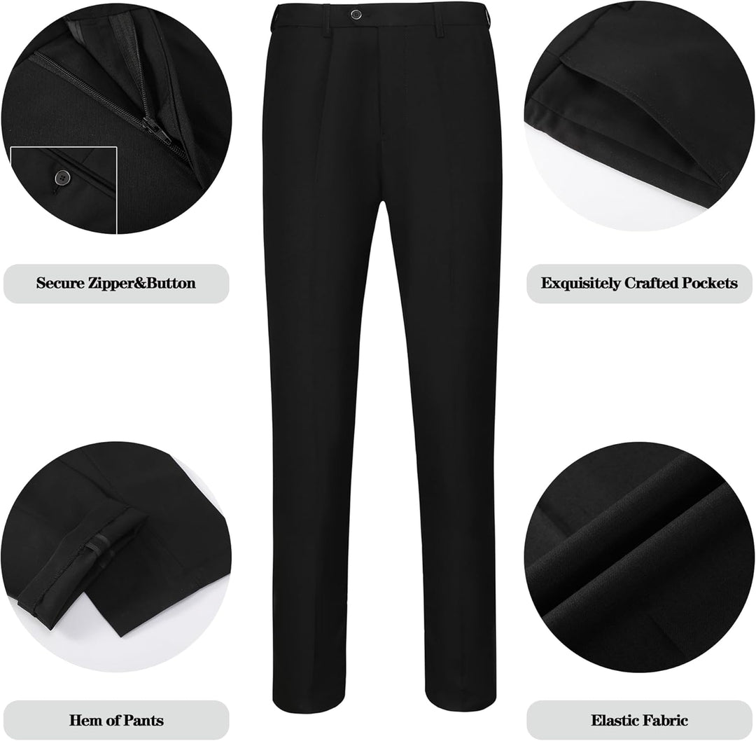 Schwarze Herrenanzughose, elastischer Stoff, sichere Reißverschlussknopf, exquisite Taschen.