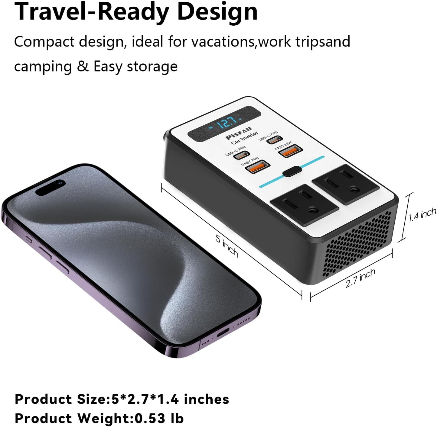 Reiseadapter mit USB-Anschlüssen, kompakt, ideal für Reisen, Camping, einfache Lagerung.