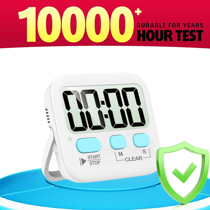 Digitaler Küchentimer, weiß, großes Display, langlebig, 10000 Stunden getestet, mit Ständer.