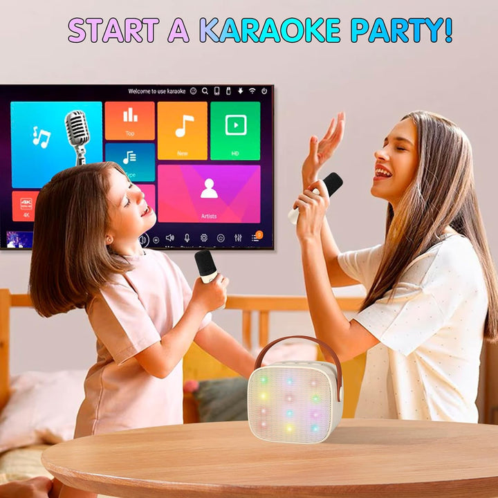 Přenosný mini karaoke přístroj s Bluetooth reproduktorem a 2 bezdrátovými mikrofony – Veylo