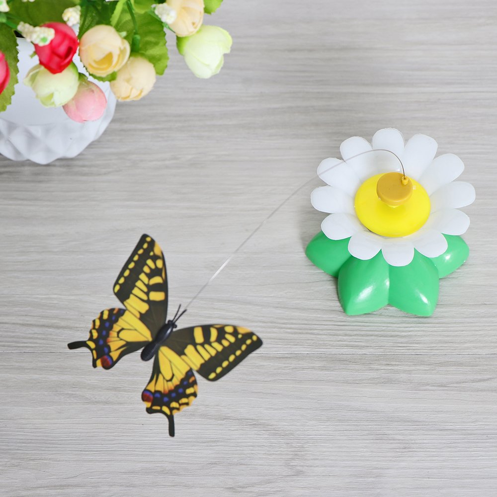 Schmetterlingsdeko mit gelber Blume, Kunststoff, Tischdekoration, Frühling, Gartenaccessoire.