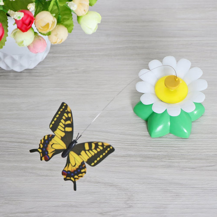 Schmetterlingsdeko mit gelber Blume, Kunststoff, Tischdekoration, Frühling, Gartenaccessoire.