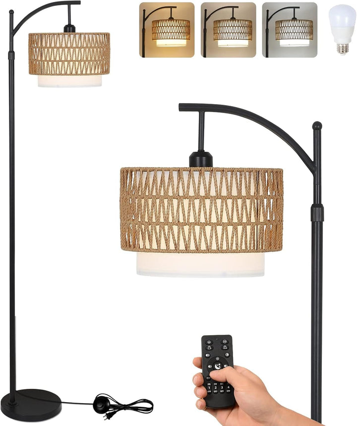 Oblouková stojací lampa s dálkovým ovládáním a dvojitými stínidly – Norvella