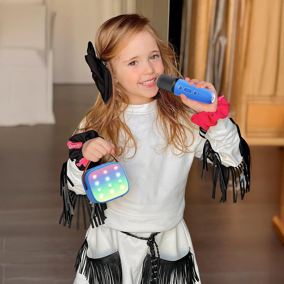 Přenosný mini karaoke přístroj s Bluetooth reproduktorem a 2 bezdrátovými mikrofony – Veylo