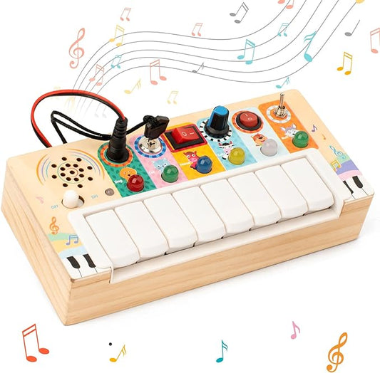 Holz-Synthesizer für Kinder, bunt, mit Tasten und Reglern, Musikspielzeug, pädagogisch.