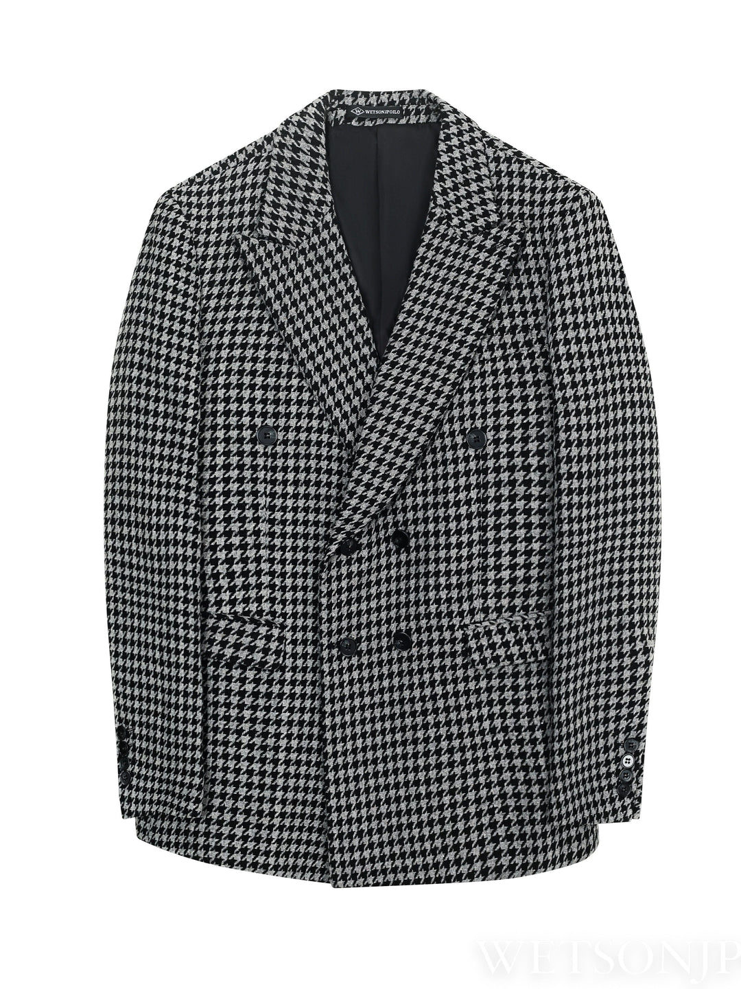 Schwarz-weißer Hahnentritt-Blazer, zweireihig, Herrenmode, eleganter Anzugjacke.