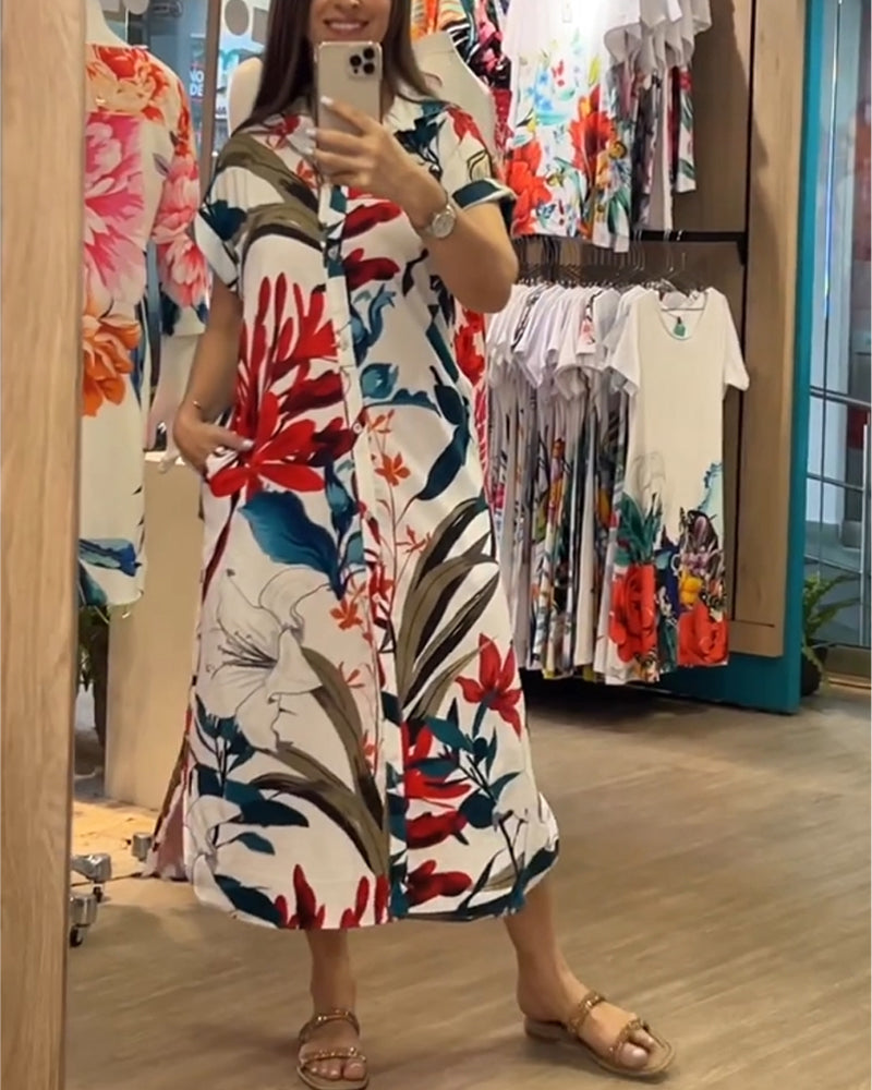 Trendy letní šaty s potiskem a košilovým límcem – Flora