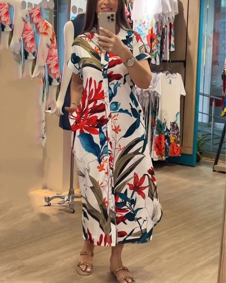 Trendy letní šaty s potiskem a košilovým límcem – Flora