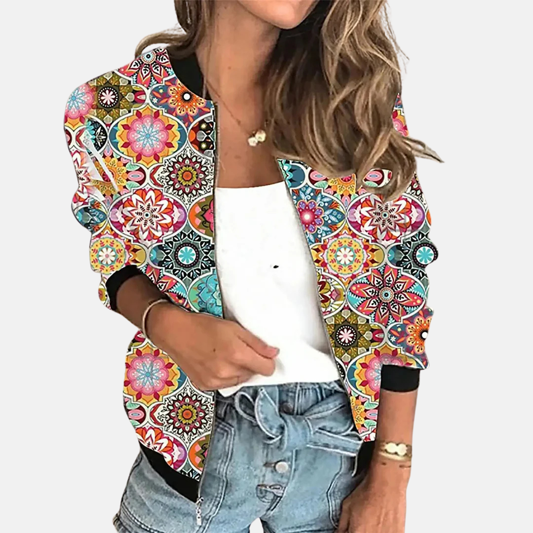 Dámský retro bomber s podzimním potiskem – Zoë