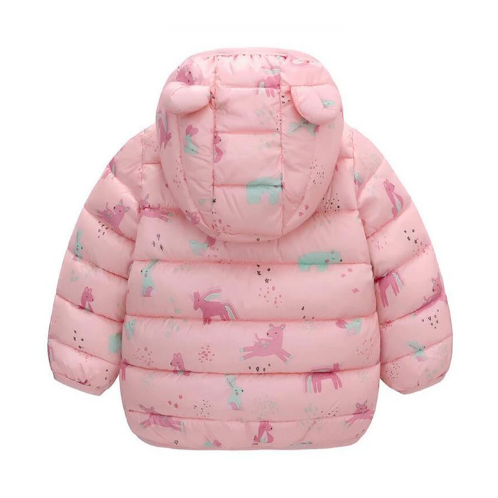 Dětská nepromokavá bunda ve stylu péřové bundy s kresleným designem – Miro