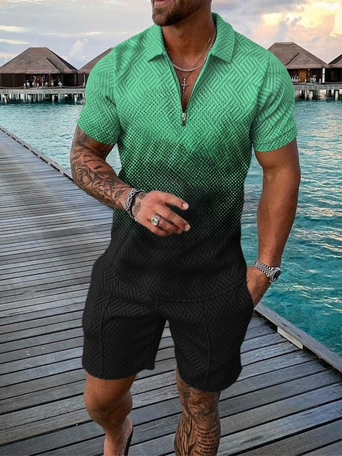 Dvoudílný pánský letní outfit s polo trikem a šortkami – Damon