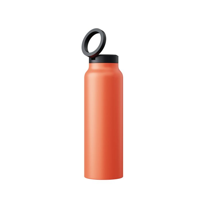 Rote Edelstahl-Wasserflasche mit schwarzem Deckel, wiederverwendbar, umweltfreundlich.