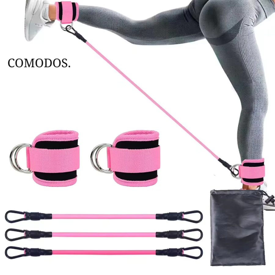 Rosa Fitness-Knöchelriemen Set mit Widerstandsbändern für Beintraining.